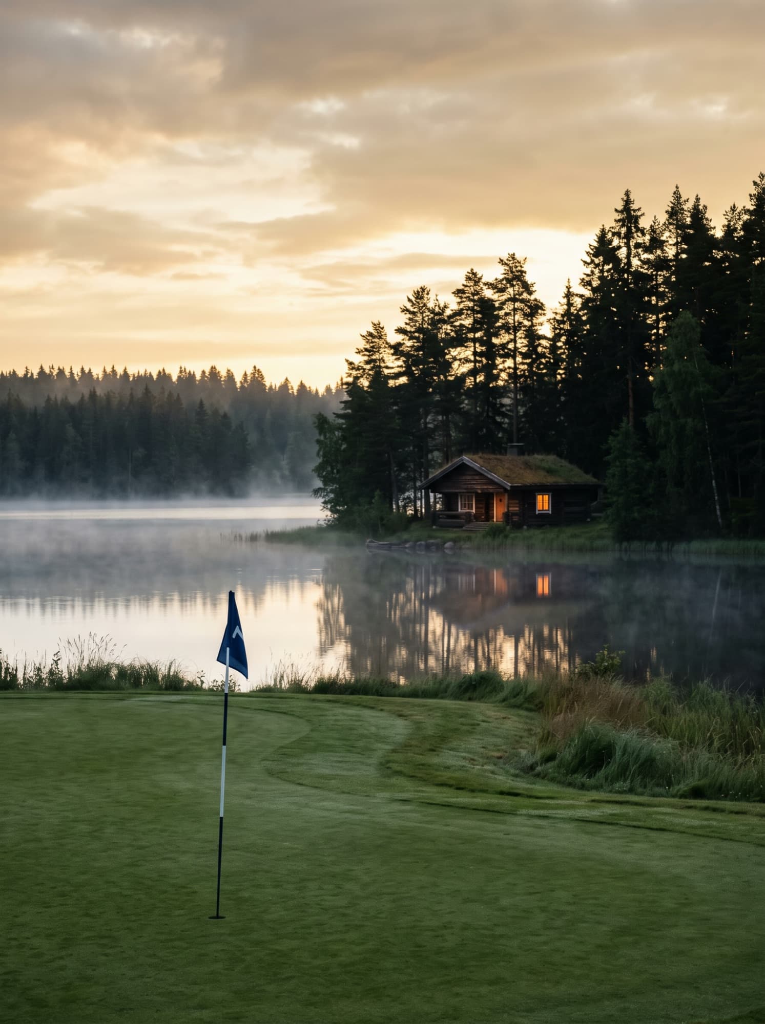 Golfviheriö ja järvenrantamökki suomalaisessa kesäillassa